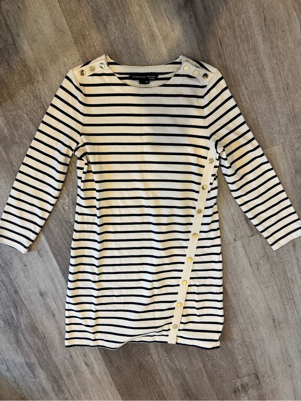 Veronica Beard Striped Amalie Snap Detail Knit Dress - Small